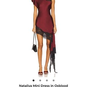 Lovers + Friends Oxblood Asymmetrical Dress with Black Lace